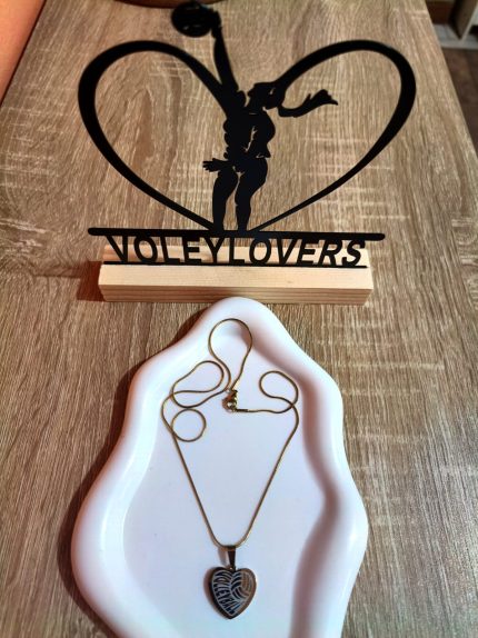 Cadena Dorada en forma de Corazon con Imagen y Palabra - Volleyball